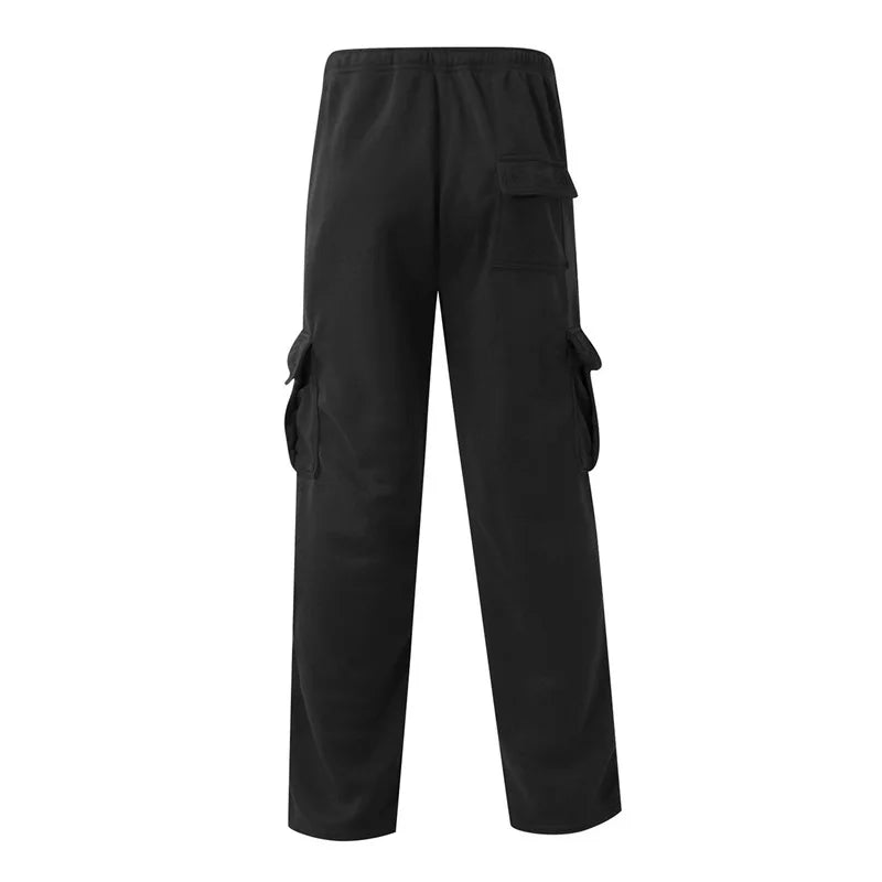 Men’s Loose Cargo Casual Drawstring Elastic Waist Wide Leg Outdoor Trousers