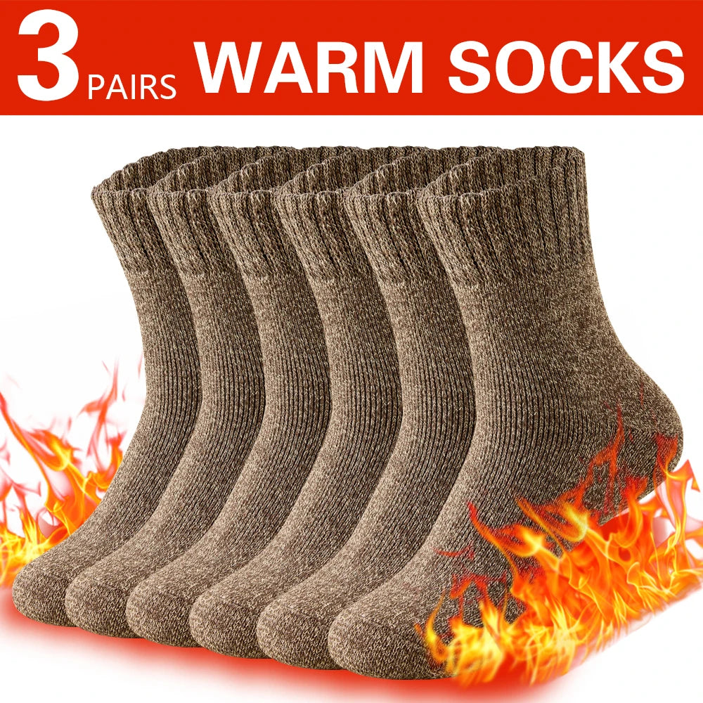3 Pairs Winter Thick Towel Men's Socks, Outdoor Sports Long Socks Cold Resistant Frost Proof