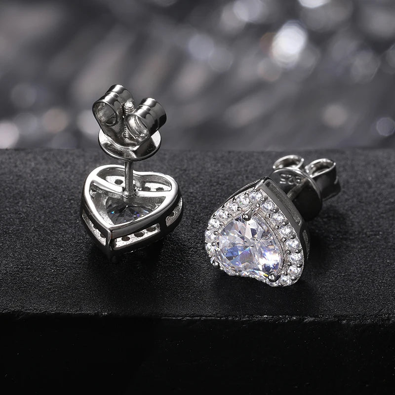 TUHE Unisex VVS1 Heart Moissanite Women Earrings 925 Silver 4MM/5MM Silver 925 Earrings