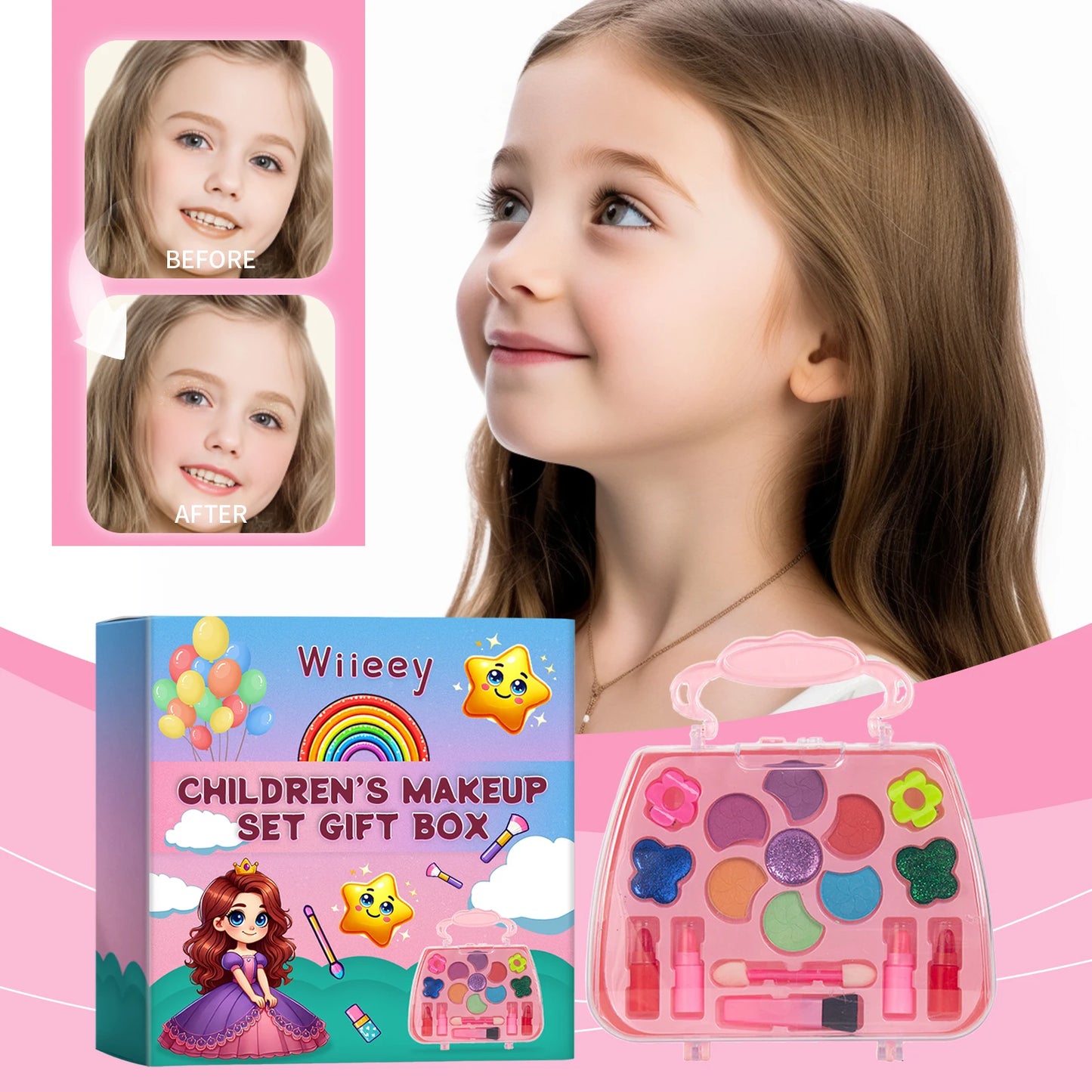 Christmas Gift Children's Makeup Gift Box, Safe and Non-toxic, Princess Makeup Toy Set, Girl's Lipstick & Eyeshadow Makeup Set.