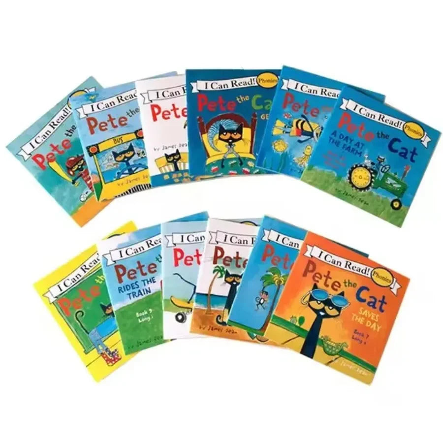 12 Books/Set I Can Read Pete, The Cat English Picture Books, Children's Story Book, Early Educational Pocket Reading Book