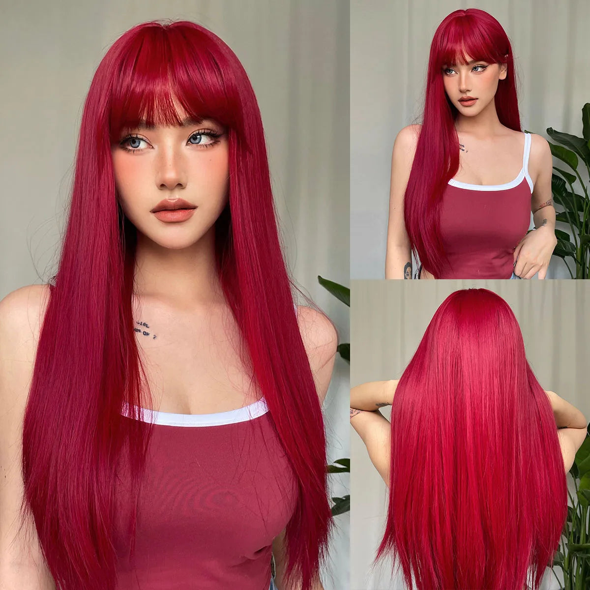 EASIHAIR Long Silky Straight Synthetic Wigs with Bangs Black Lolita Hairm, Natural Heat Resistant Wig
