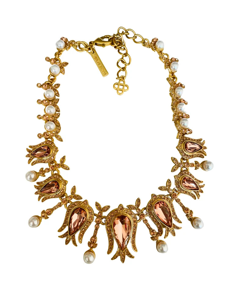 Oscar Golden crystal pearl Rhinestone Necklace