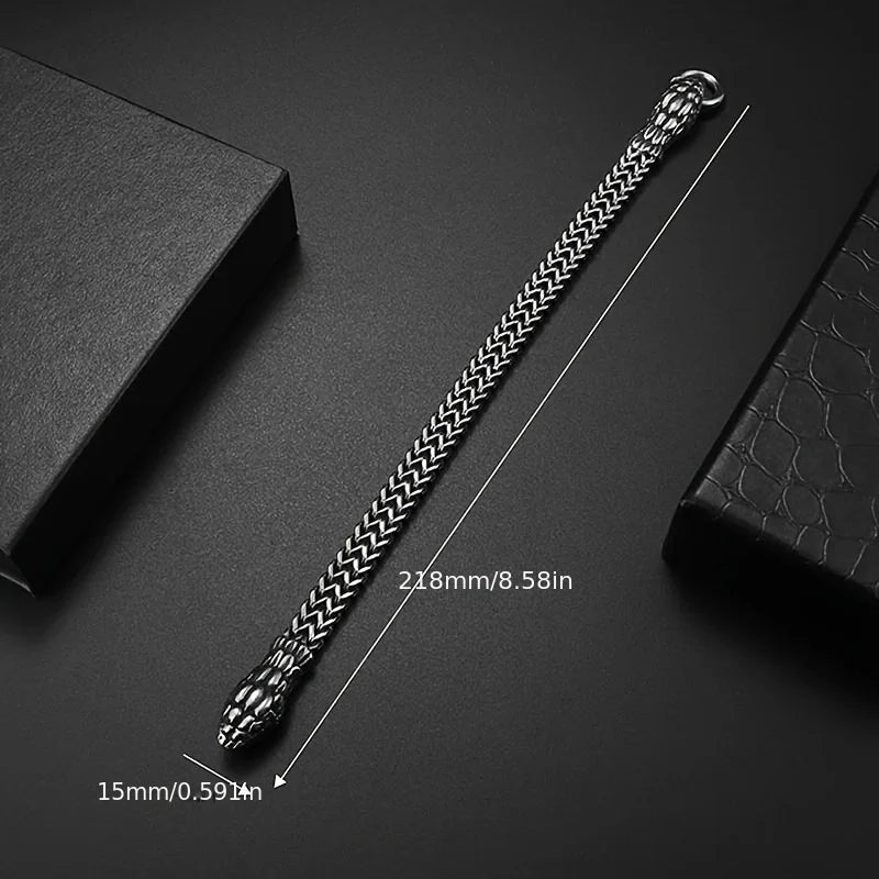 1pc Retro Classic Snake Head Animal Stainless Steel Bracelet with Ring Buckle