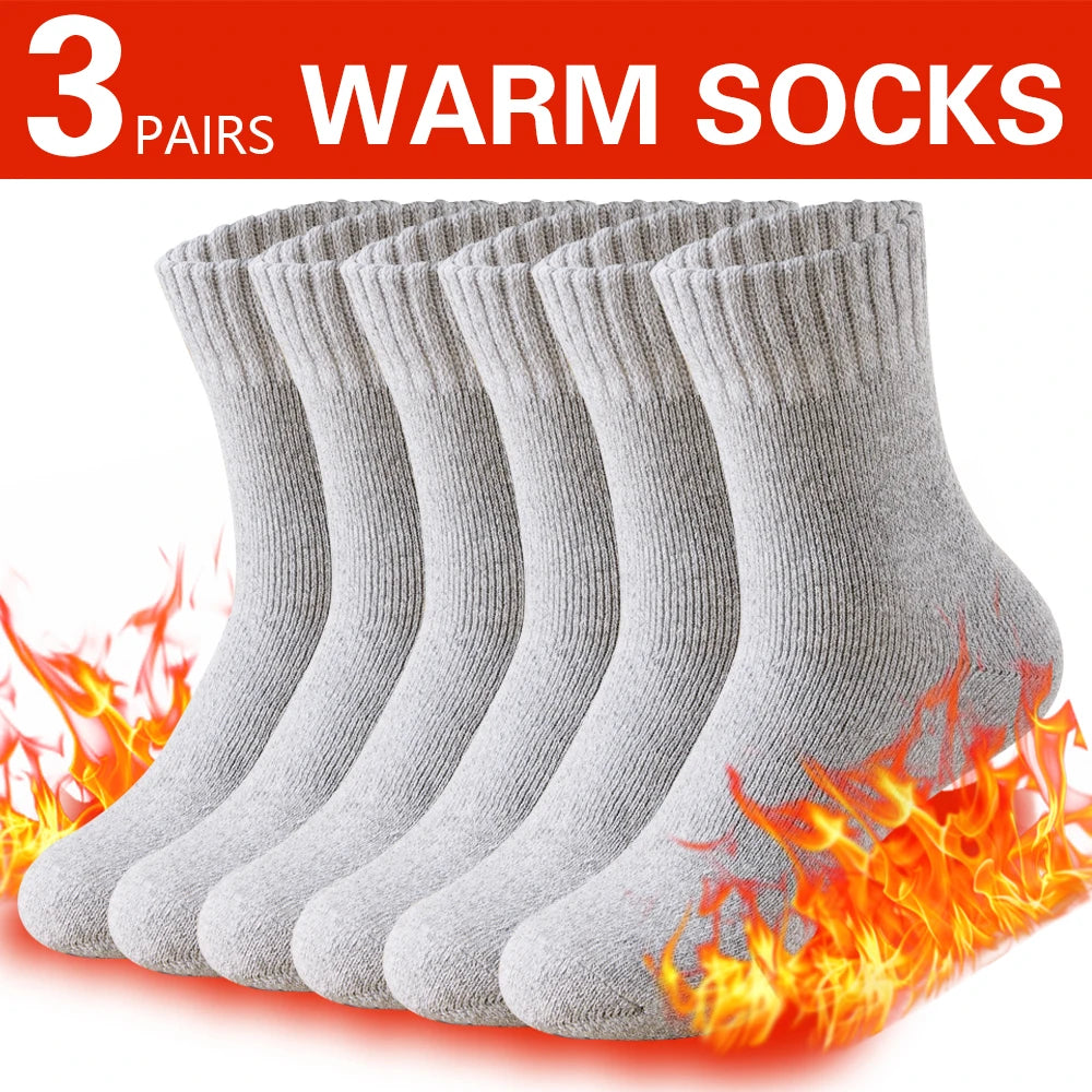 3 Pairs Winter Thick Towel Men's Socks, Outdoor Sports Long Socks Cold Resistant Frost Proof