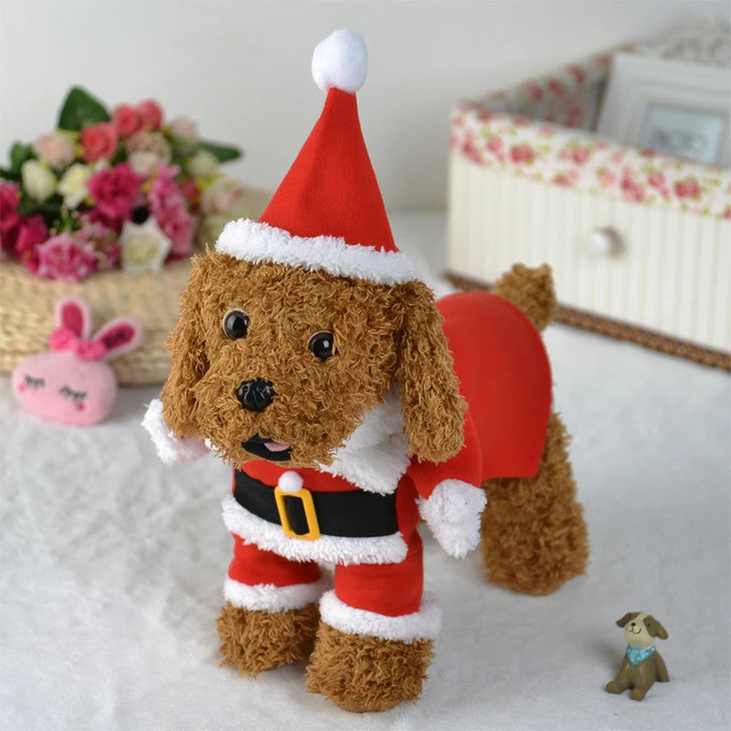 Cute Dog Santa Claus Outfit, Christmas Costume for Small Dogs and Cats, Yorkie Cosplay Clothes, Dress Up Jumpsuit