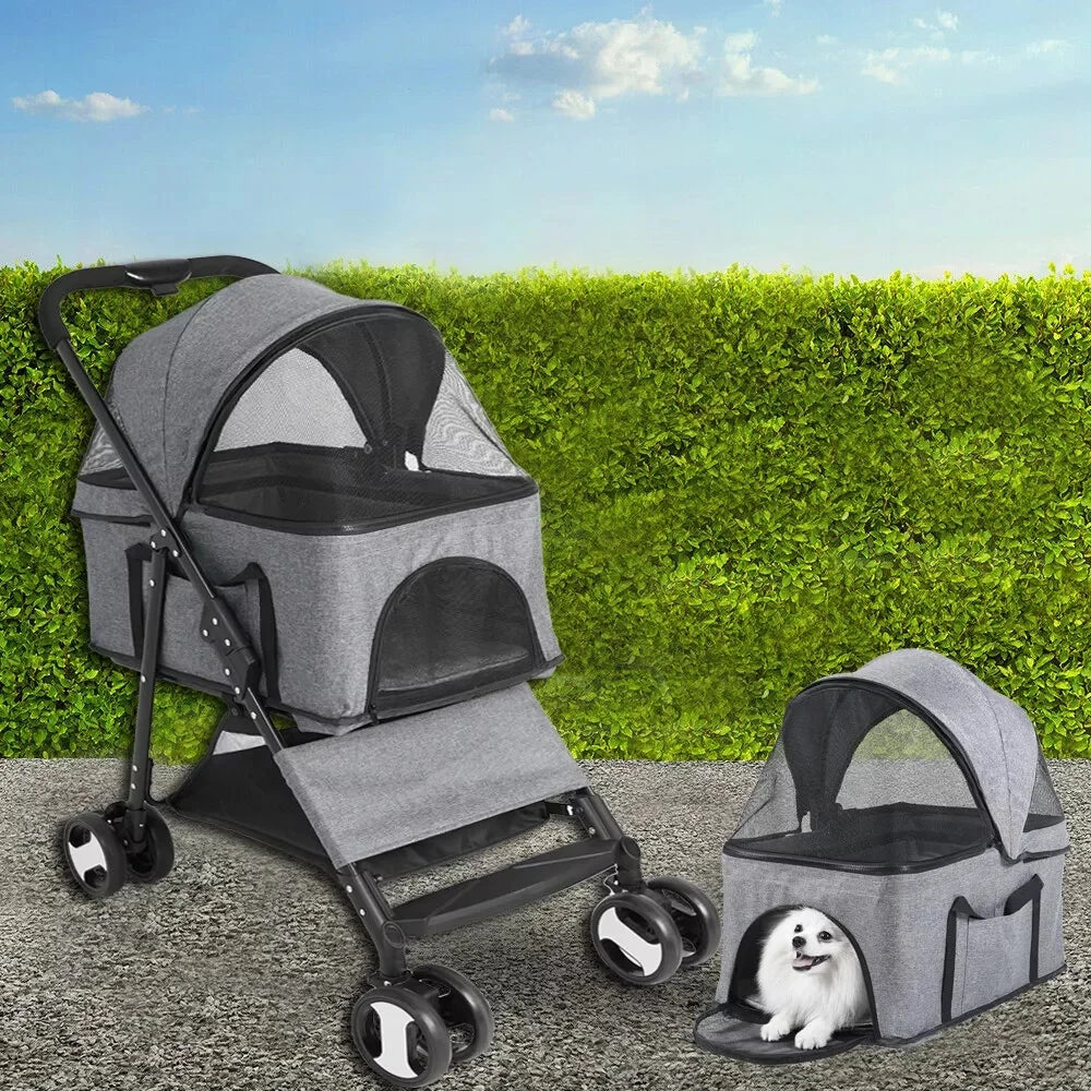 Pet Dog Stroller Foldable Travel Carrier Cart Cat/Dog Pushchair Jogger with 4 Wheels and Rain Cover