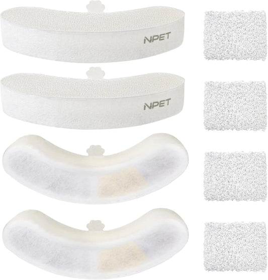 NPET Upgraded Design 4 Pack Replacement Filters for WF050/WF100 Cat Water Fountain and WF210 Stainless Steel Pet Water Dispenser
