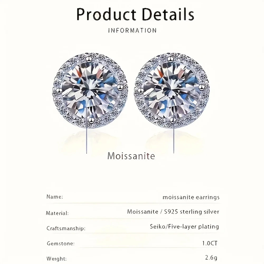 Real 0.5CT D Color All Moissanite Round Earrings For Women 925 Sterling Silver Sparkling Stud Earring