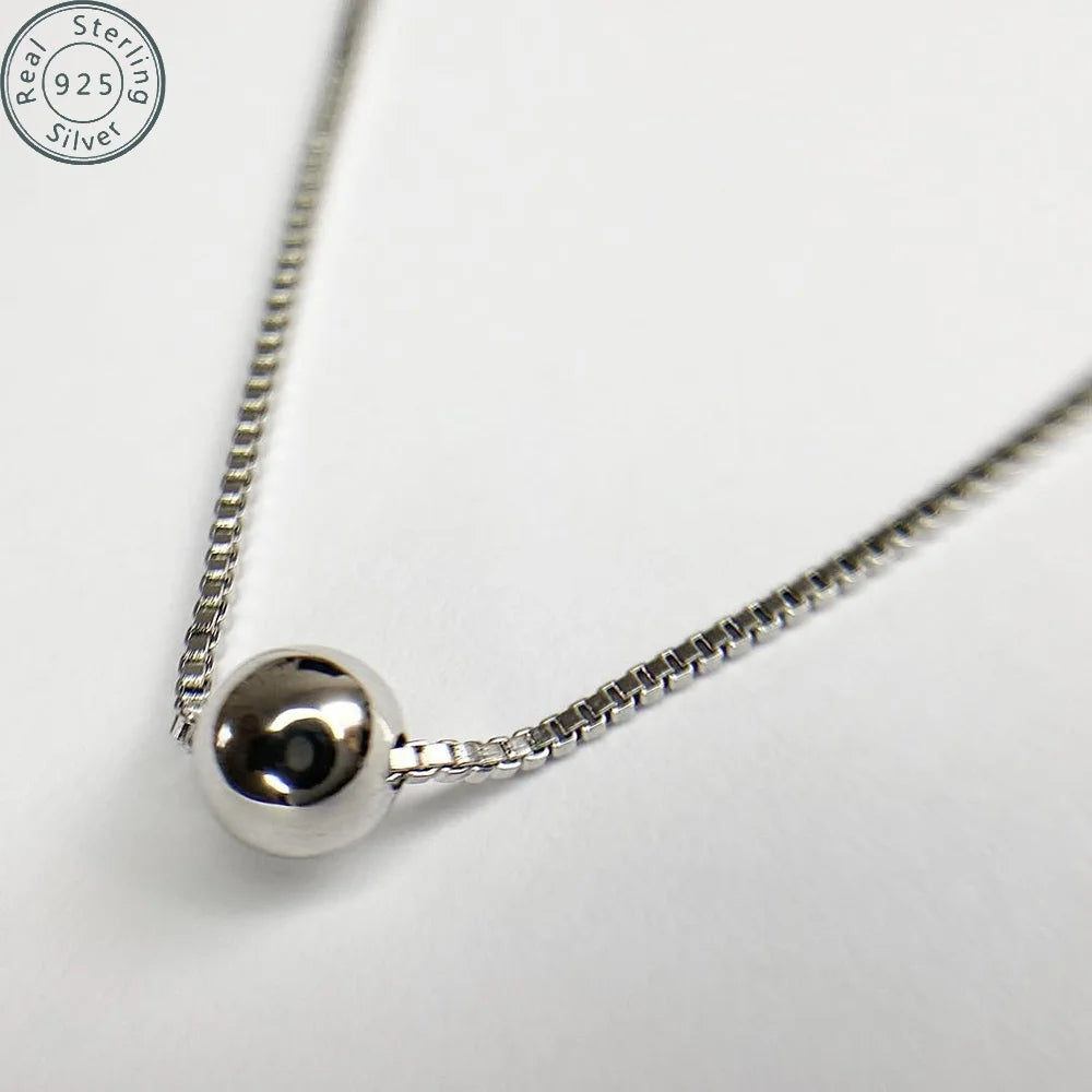 Sterling Silver Ball Necklace, Solid 925 Silver Chain 16 "+2 "Adjustable jewelry