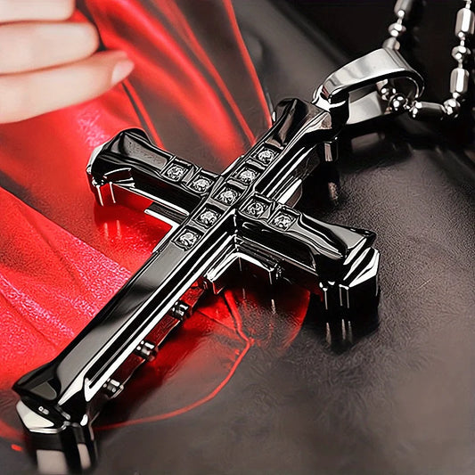 1PC/ Titanium Alloy Cross Pendant Necklace Inlaid with Zircon