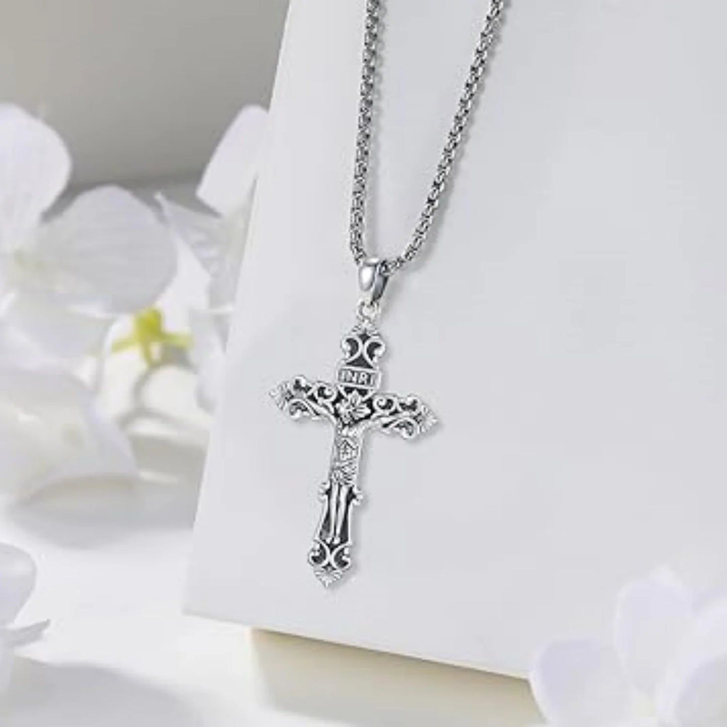 Jesus Cross Necklace 925 Sterling Silver Catholic Jesus Cross Necklace