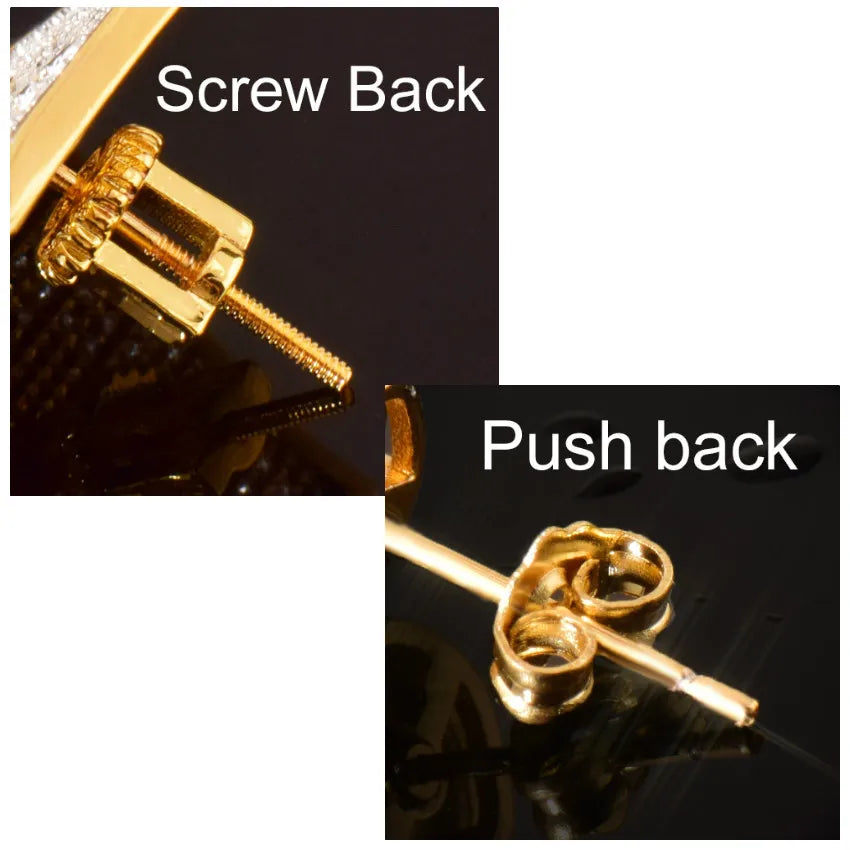 CUC 14MM Big Round Stud Screw Back Iced Out Cubic Zirconia Men/Women Earrings Gold Color