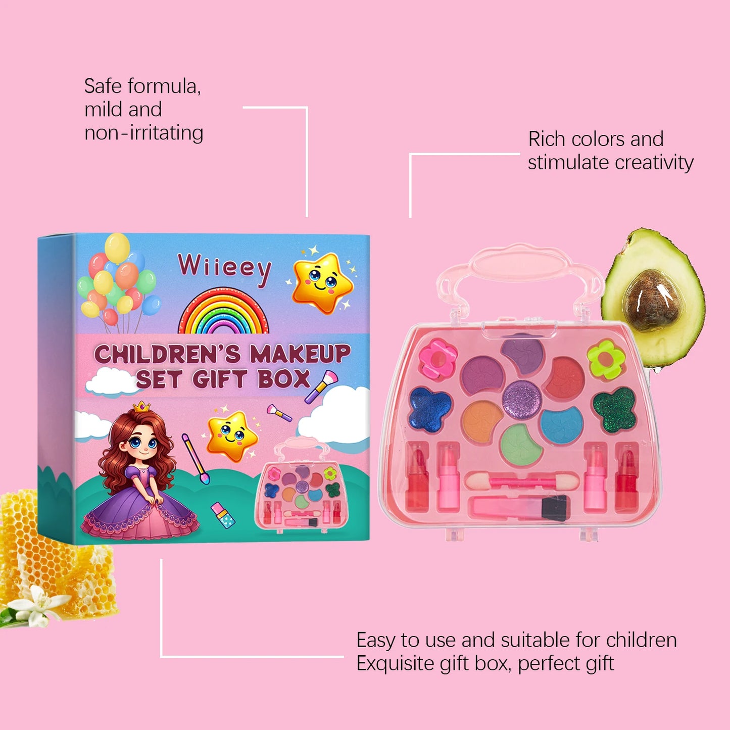 Christmas Gift Children's Makeup Gift Box, Safe and Non-toxic, Princess Makeup Toy Set, Girl's Lipstick & Eyeshadow Makeup Set.
