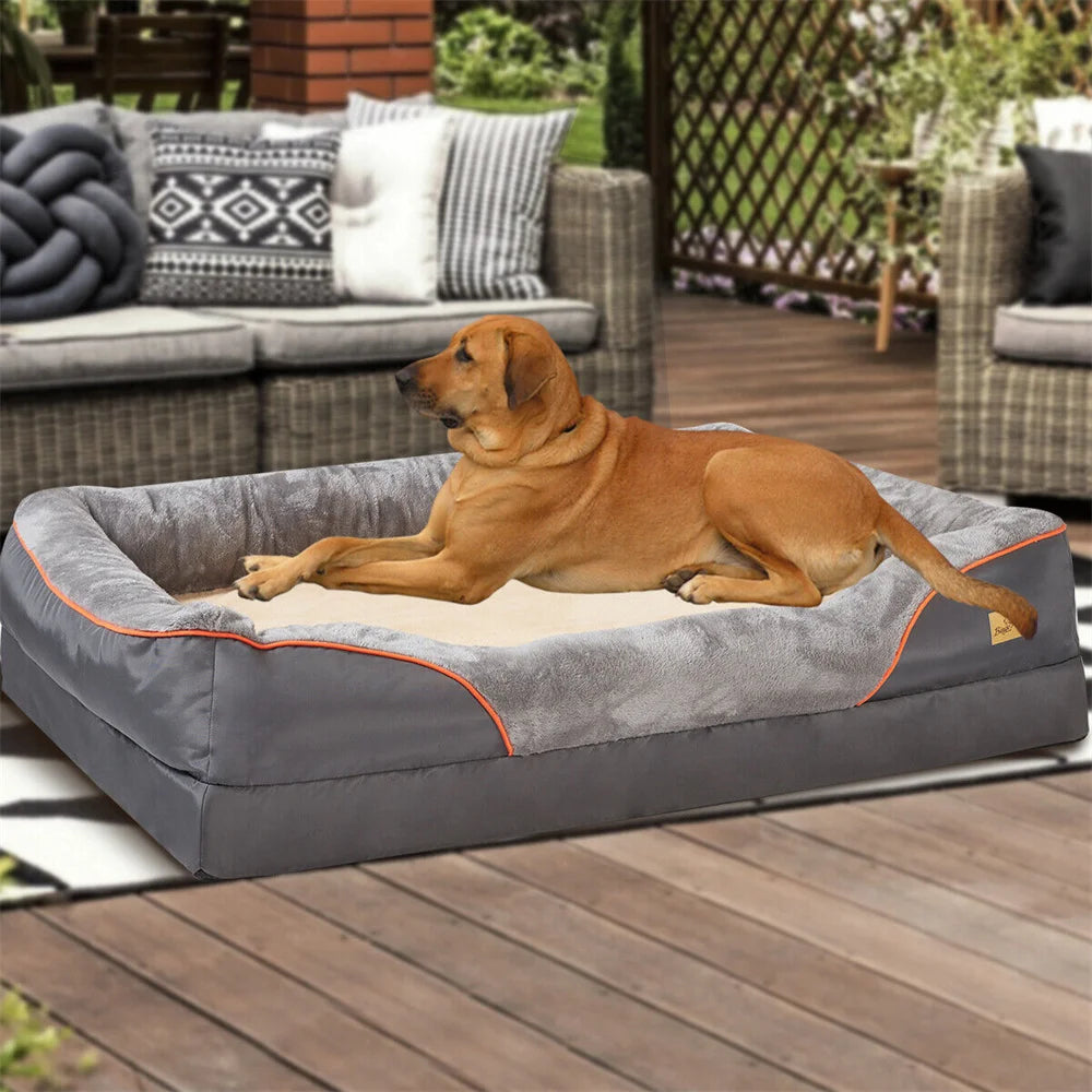 Jumbo Large Orthopedic Dog Bed Memory Foam Pet Sofa Couch, Waterproof Elevated Cushion, Warm Puppy Bolster Couch Removable Cover