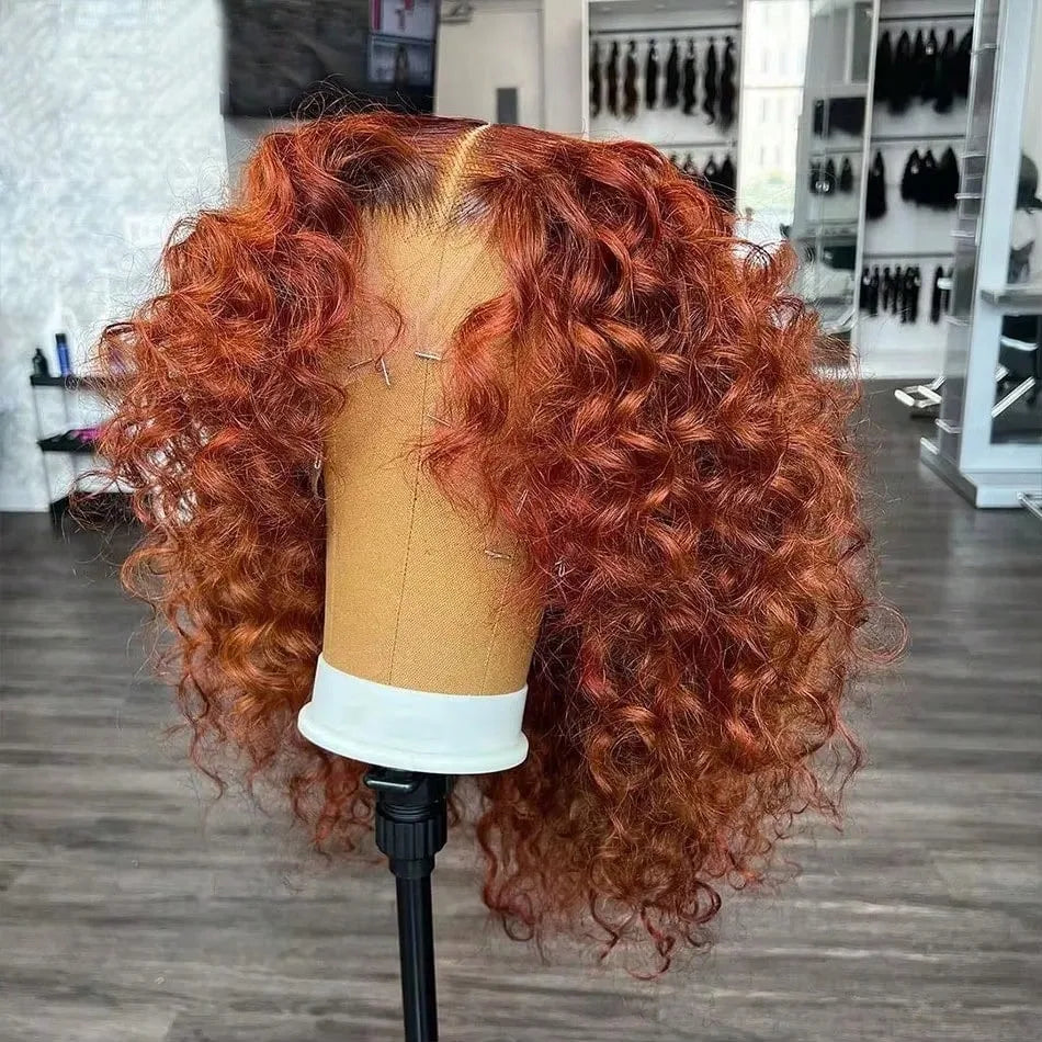 8-22Inch Deep Wave Bob Ginger Orange Lace Front Wigs, Human Hair 14 Inch Orange13x4 Deep Wave Lace Frontal