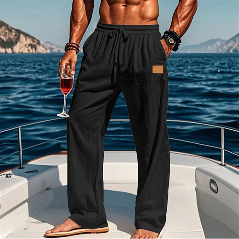 Men's Comfortable Elastic Waist Drawstring Pants with Loose Fit and Breathable Fabric