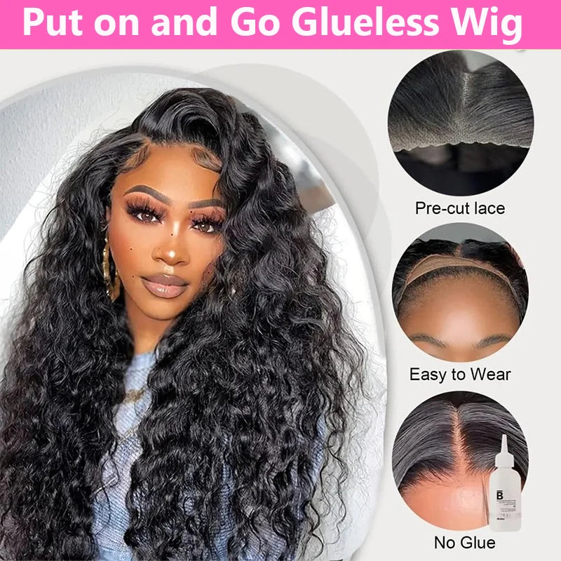 200% Density 40 Inch Glueless, Put On and Go, 5x5 Lace Closure Deep Wave 13x4 3x6, No Glue Needed Ready To Go Human Hair Wig