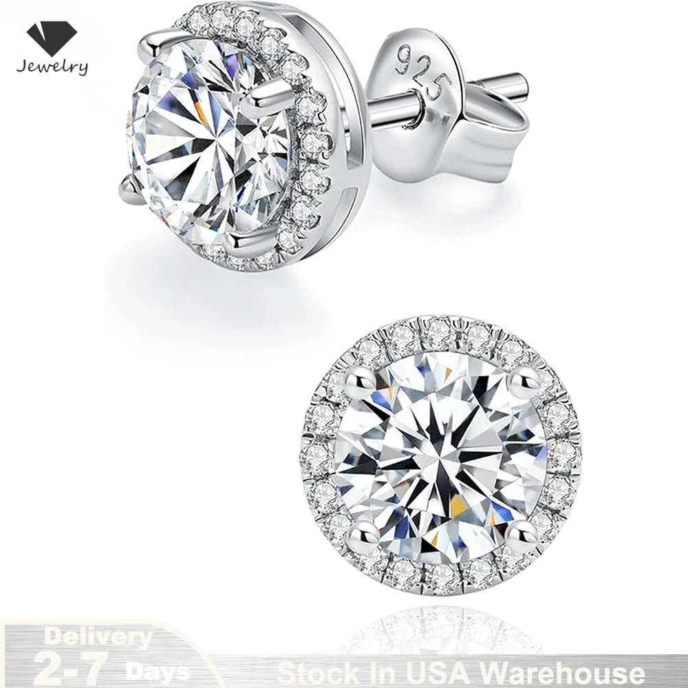 Real 0.5CT D Color All Moissanite Round Earrings For Women 925 Sterling Silver Sparkling Stud Earring