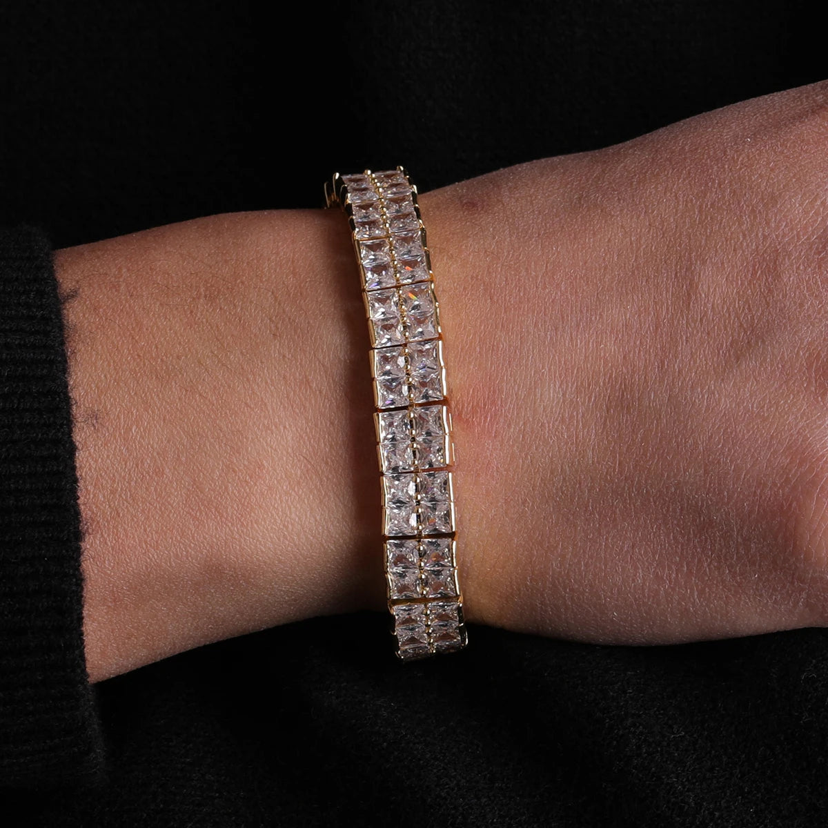 Men's Aokaishen Baguette Tennis Bracelet, 8-inch Iced Out, Real Gold Plated