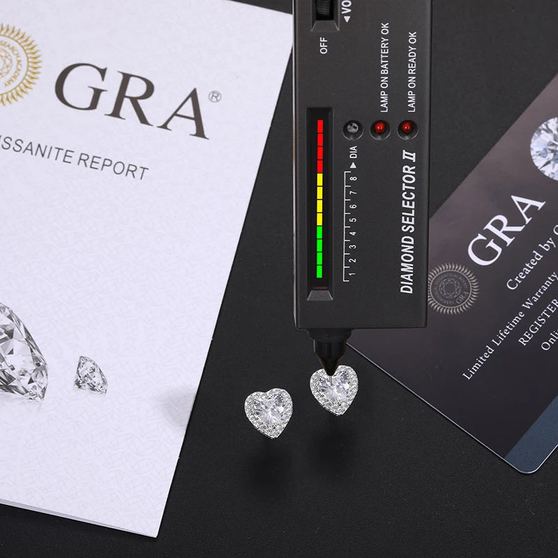 TUHE Unisex VVS1 Heart Moissanite Women Earrings 925 Silver 4MM/5MM Silver 925 Earrings