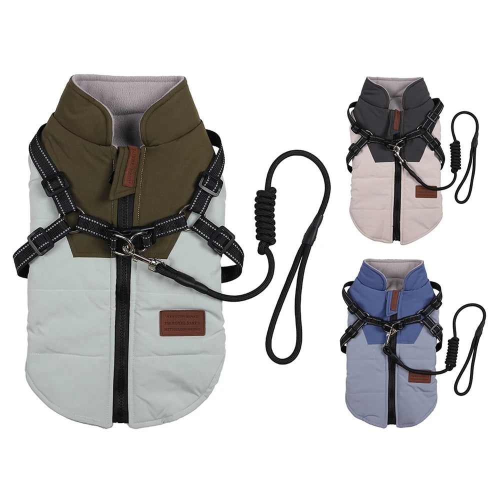 Winter Pet Dog Jacket with Harness, Warm Dog Clothes Waterproof, Big Dog Coat Outfits
