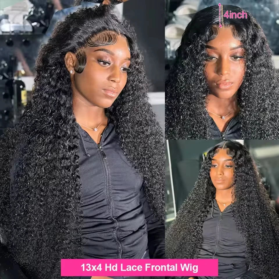 Deep Wave Frontal Wig Transparent 13x4 13x6 HD Lace, Human Hair Curly Lace 40 Inch
