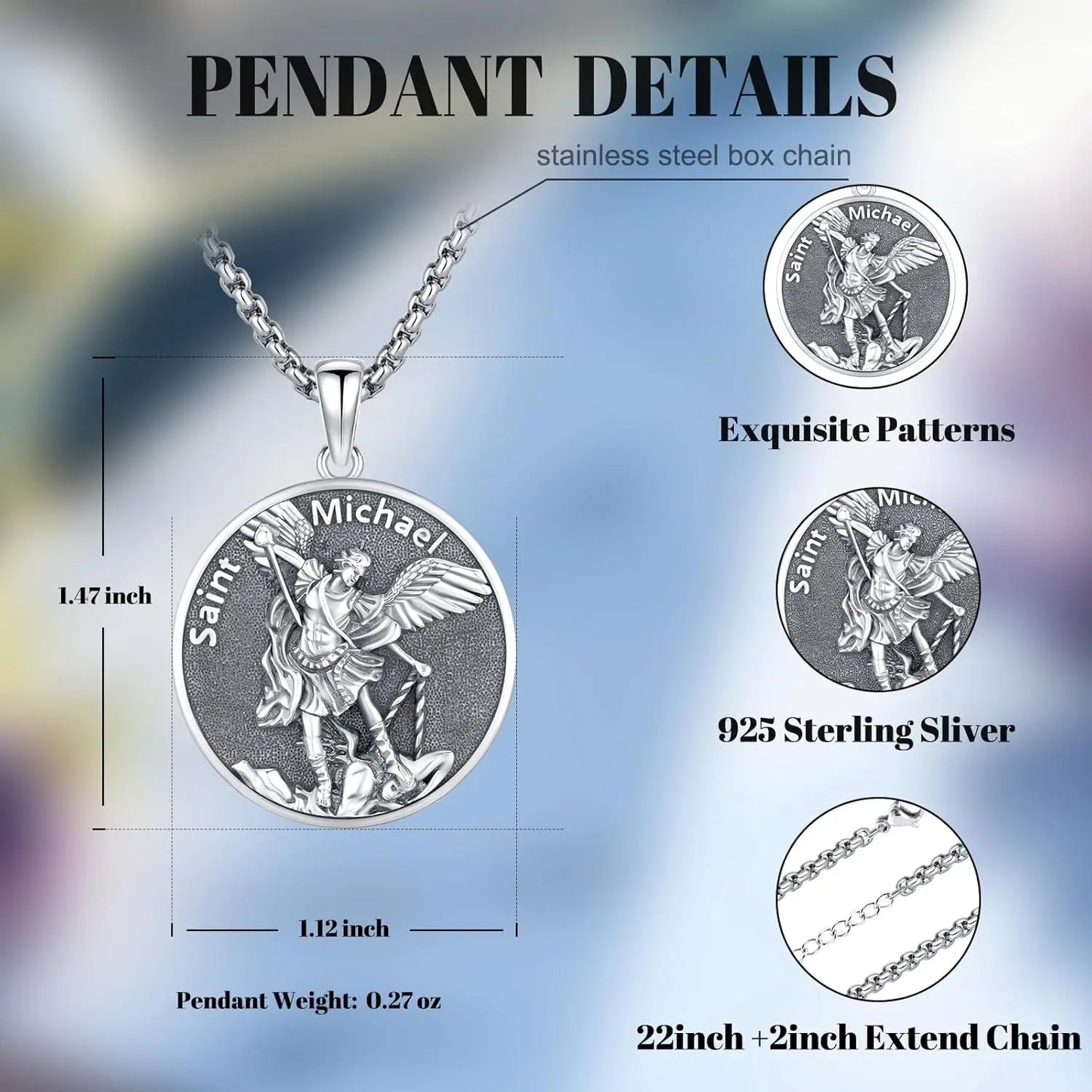 Saint Michael Necklace 925 Sterling Silver Protection Amulet for Men/Women