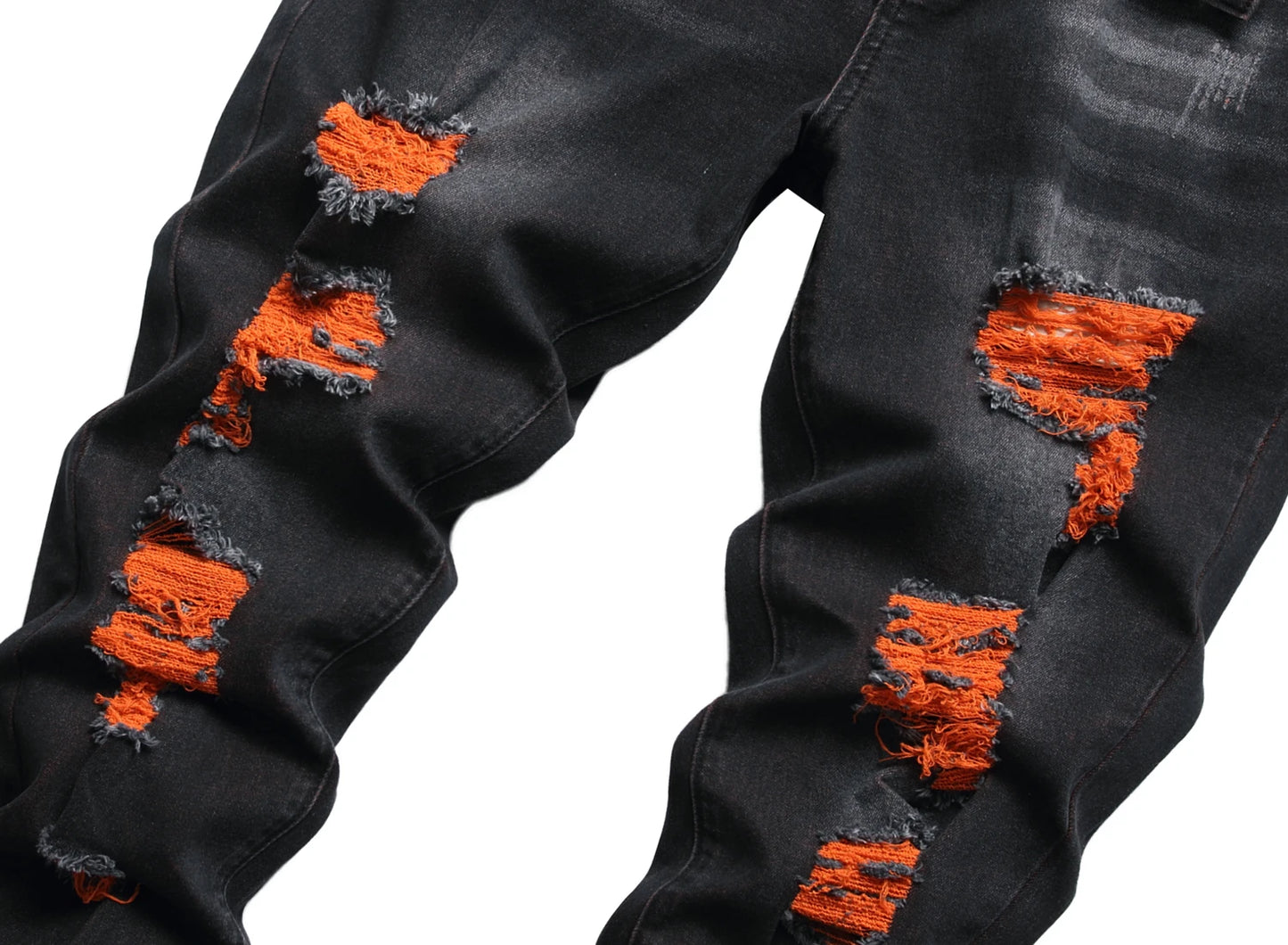 Men's black jeans, orange distressed long casual party stretch denim long pants 511