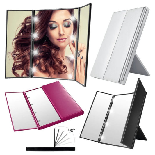 Portable LED Light Mirror Vanity Lights Compact Make Up Pocket Mirrors, Household Vanity Cosmetic Hand Folding LED Mirror.