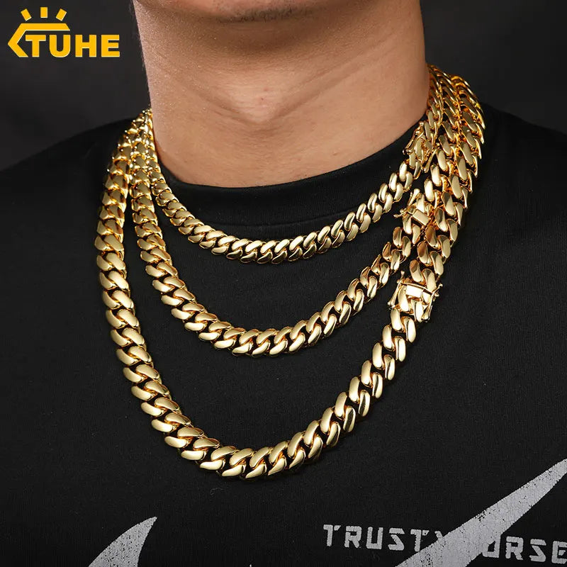 20mm Heavy Solid 18K Gold Plated Miami Cuban Link Chains Choker Necklaces for Men