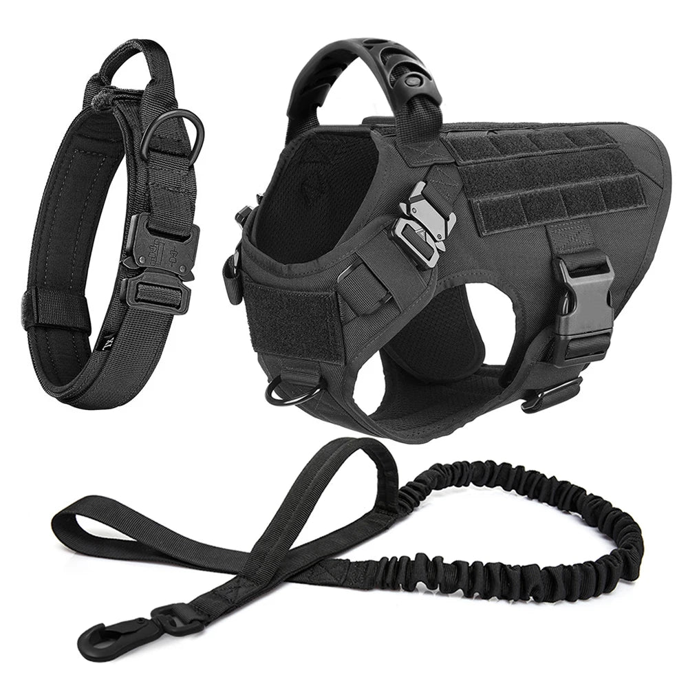 Large Dog Harness and Leash Set Pet German Shepherd and Malinois Training Walking Vest, Dog Harness and Collar for Medium and Large Dogs