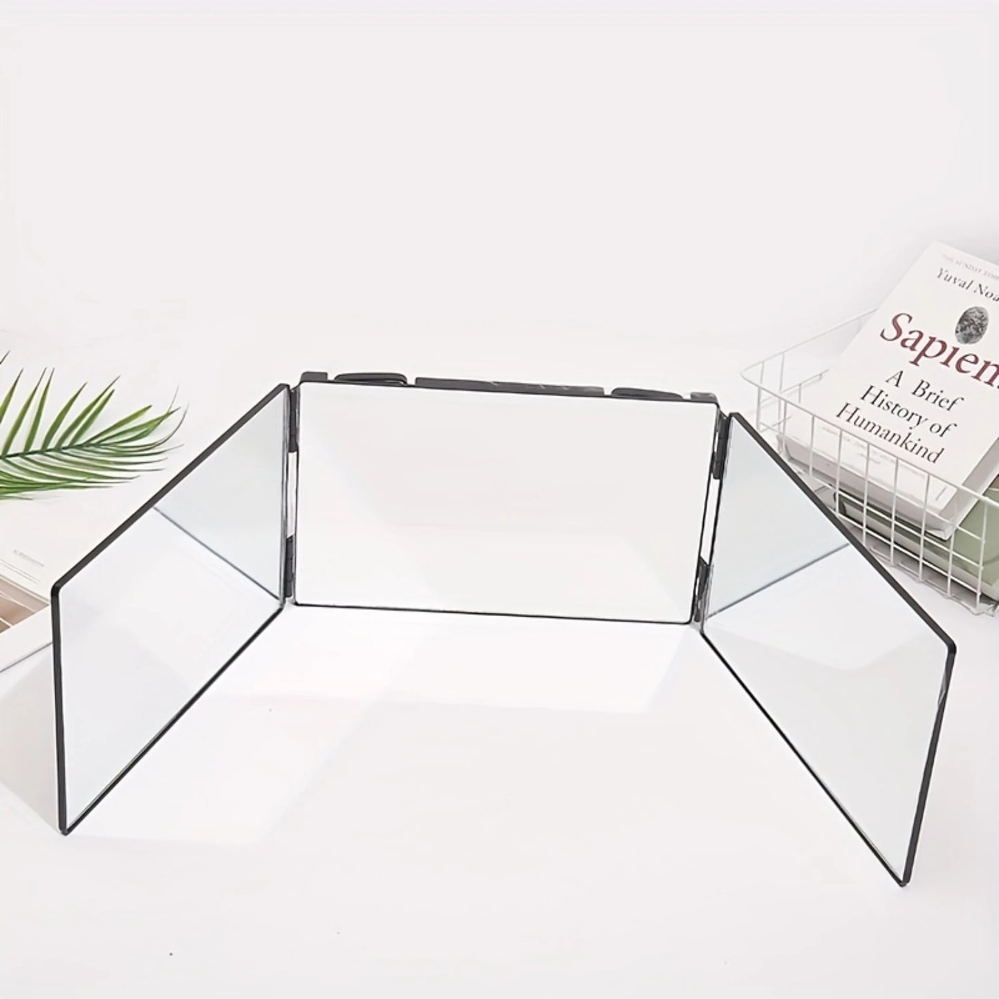 Black Makeup Vanity Mirror for Men/Women, 1pcs Trifold Hair Cut Mirror for Self-Hair Cutting - 3 Way Mirror