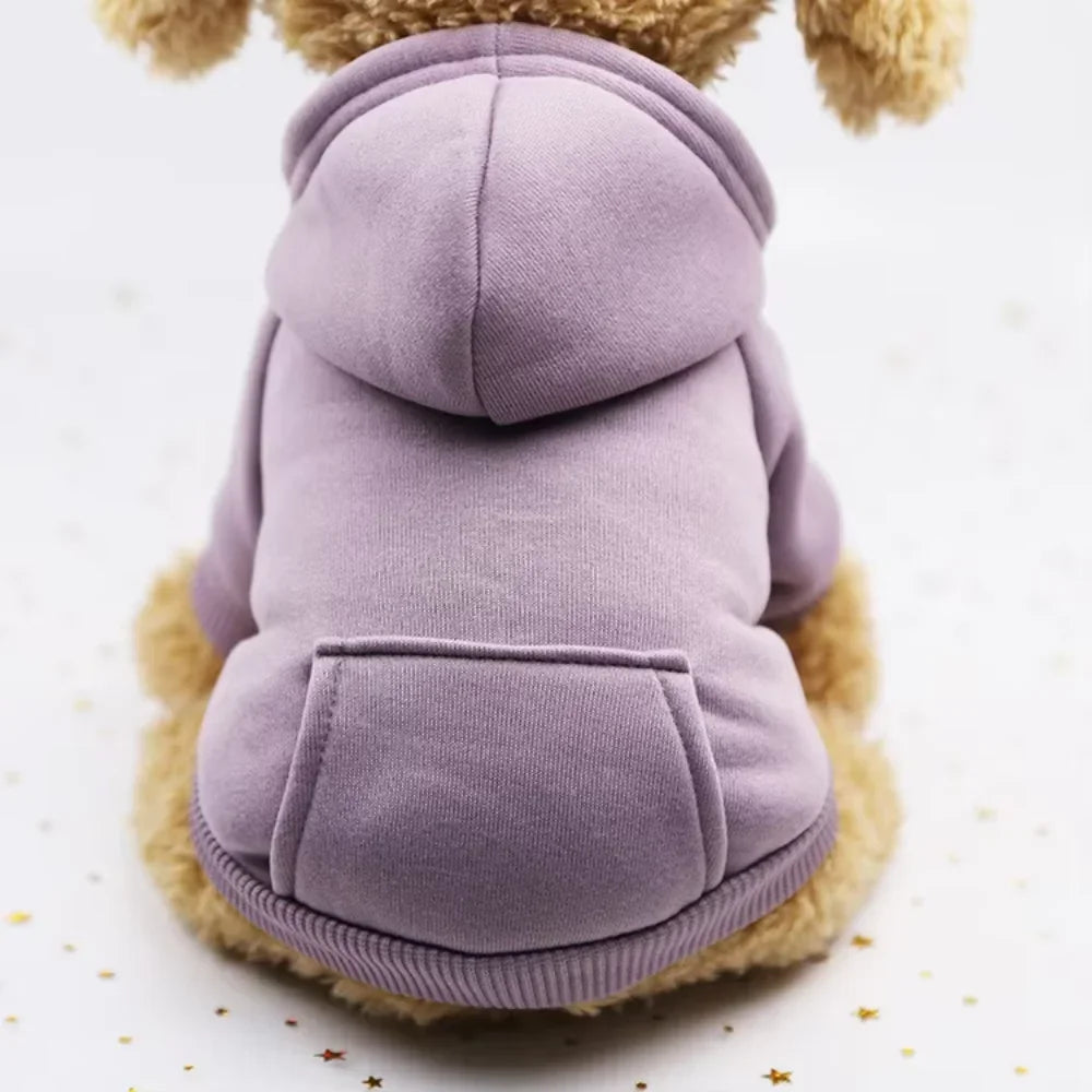 Dog/Cat Hoodie, Pet Warm Autumn Winter Coat, Solid Color Cotton Dog Clothes with Pocket, Outdoor Designer Clothes