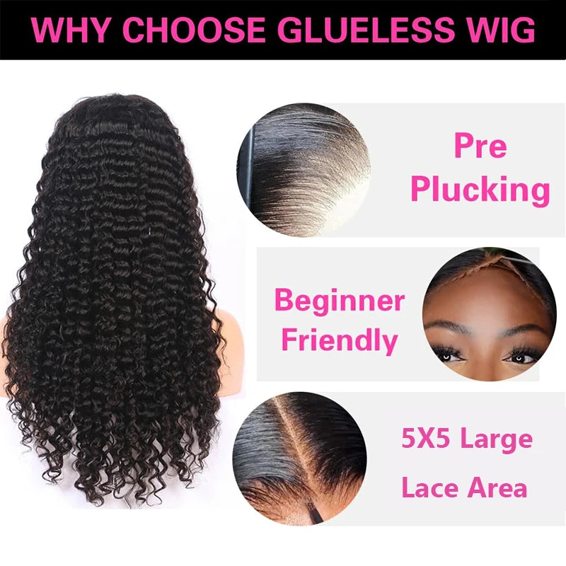 200% Density 40 Inch Glueless, Put On and Go, 5x5 Lace Closure Deep Wave 13x4 3x6, No Glue Needed Ready To Go Human Hair Wig