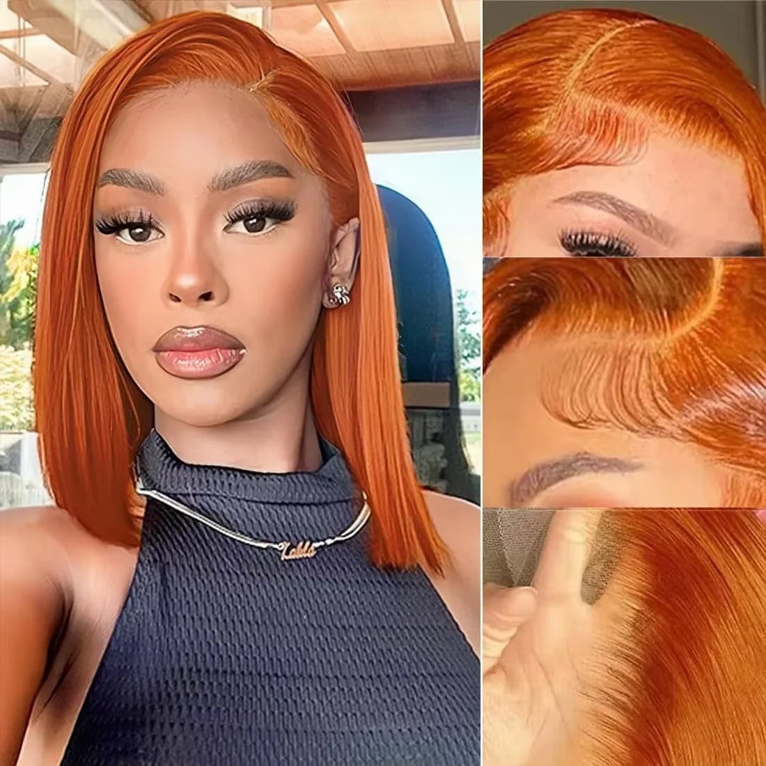 4/27 Highlight Bob Straight Lace Front Wig, Human Hair Ombre Brown, Frontal Bob Human Hair, Glueless wear to go