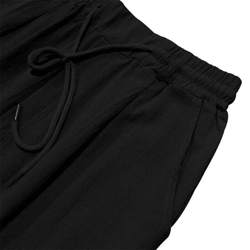 Men s Lightweight Drawstring Linen Pants with Pockets Comfortable Straight Leg Casual Trousers