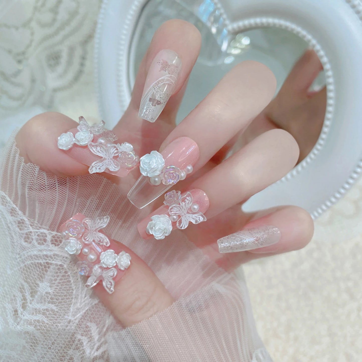 Pink Press on Nails with Glitter Setting Durable & Never Splitting Comfort Fake Nails