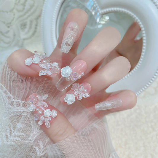 Pink Press on Nails with Glitter Setting Durable & Never Splitting Comfort Fake Nails