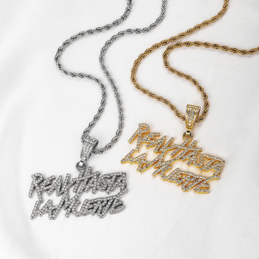 Street Style Real Hasta La Muerte Letter Bling Pendant Necklace