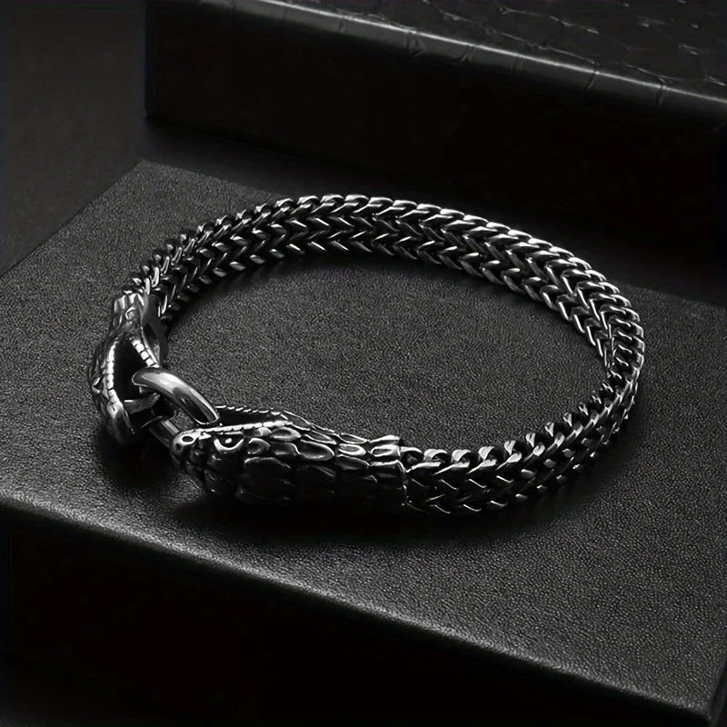 1pc Retro Classic Snake Head Animal Stainless Steel Bracelet with Ring Buckle