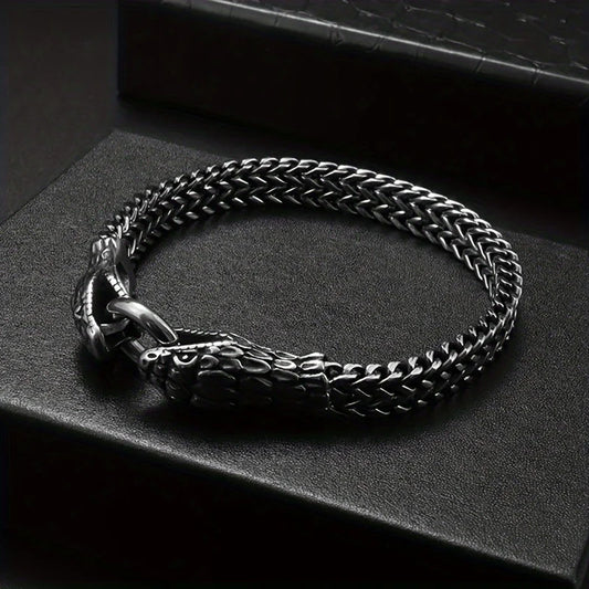 1pc Retro Classic Snake Head Animal Stainless Steel Bracelet with Ring Buckle