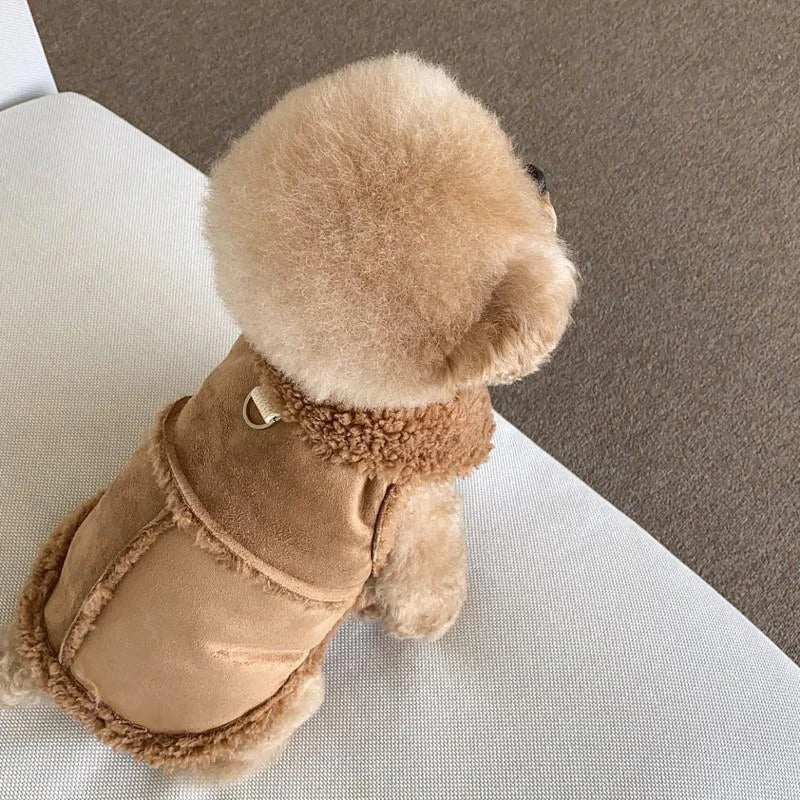 Classic Solid Color Dog Vest, Autumn and Winter Wool Warm, Pet Small/Medium-sized Jacket, Warm Vest with Traction and Buckle Velvet.