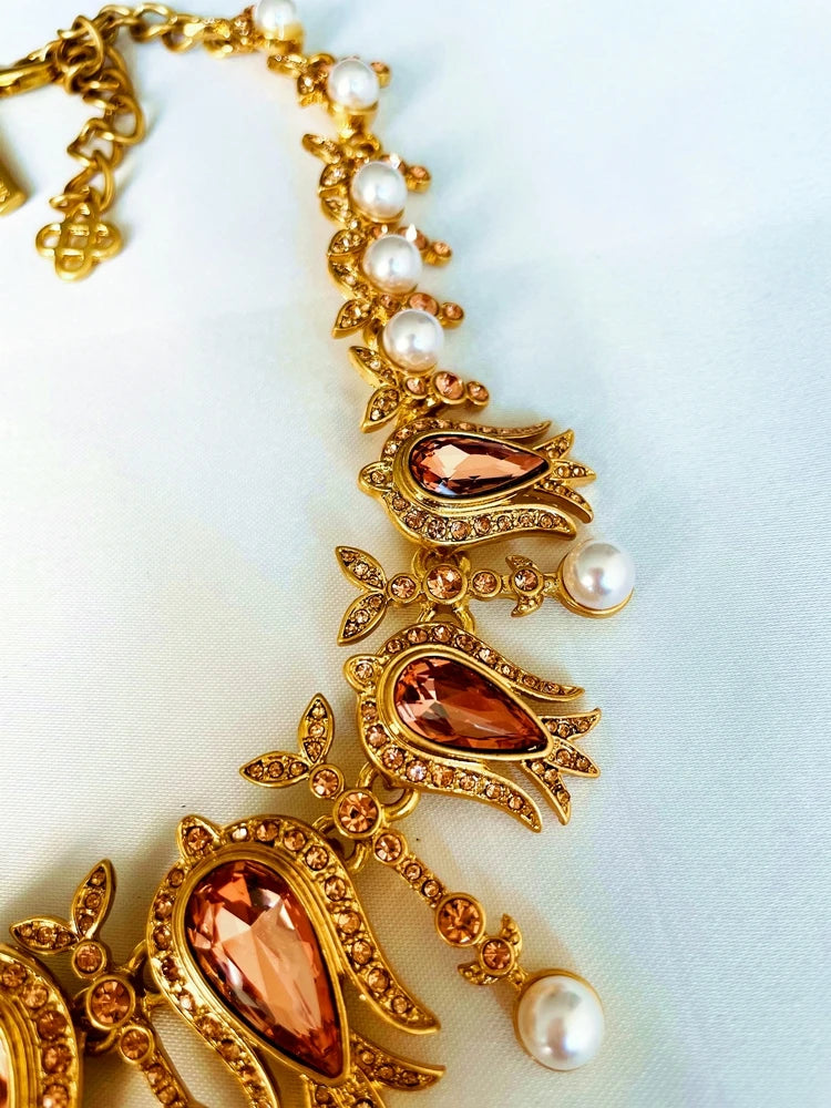 Oscar Golden crystal pearl Rhinestone Necklace