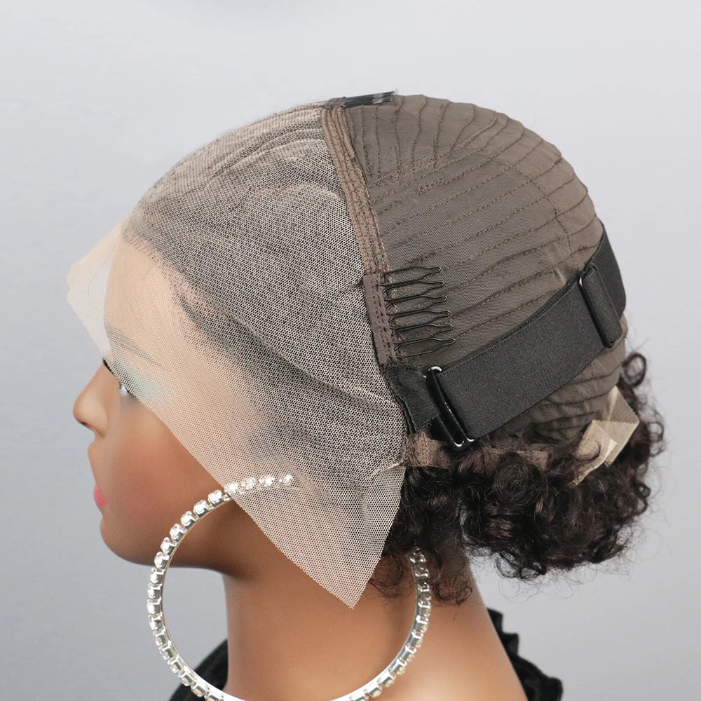 13X4 Afro Kinky Curly Wave Bob Lace Front Braided, Brazilian Remy Human Hair Lace Wig