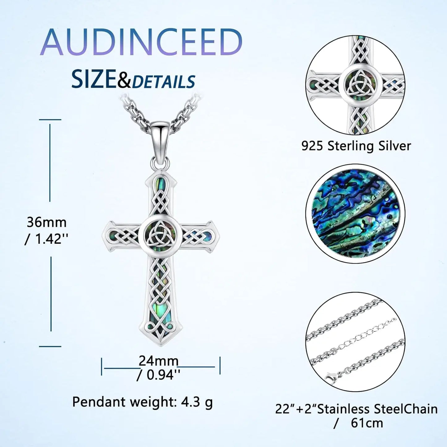 Celtic Cross Necklace 925 Sterling Silver Cross Pendant Wiccan Necklace