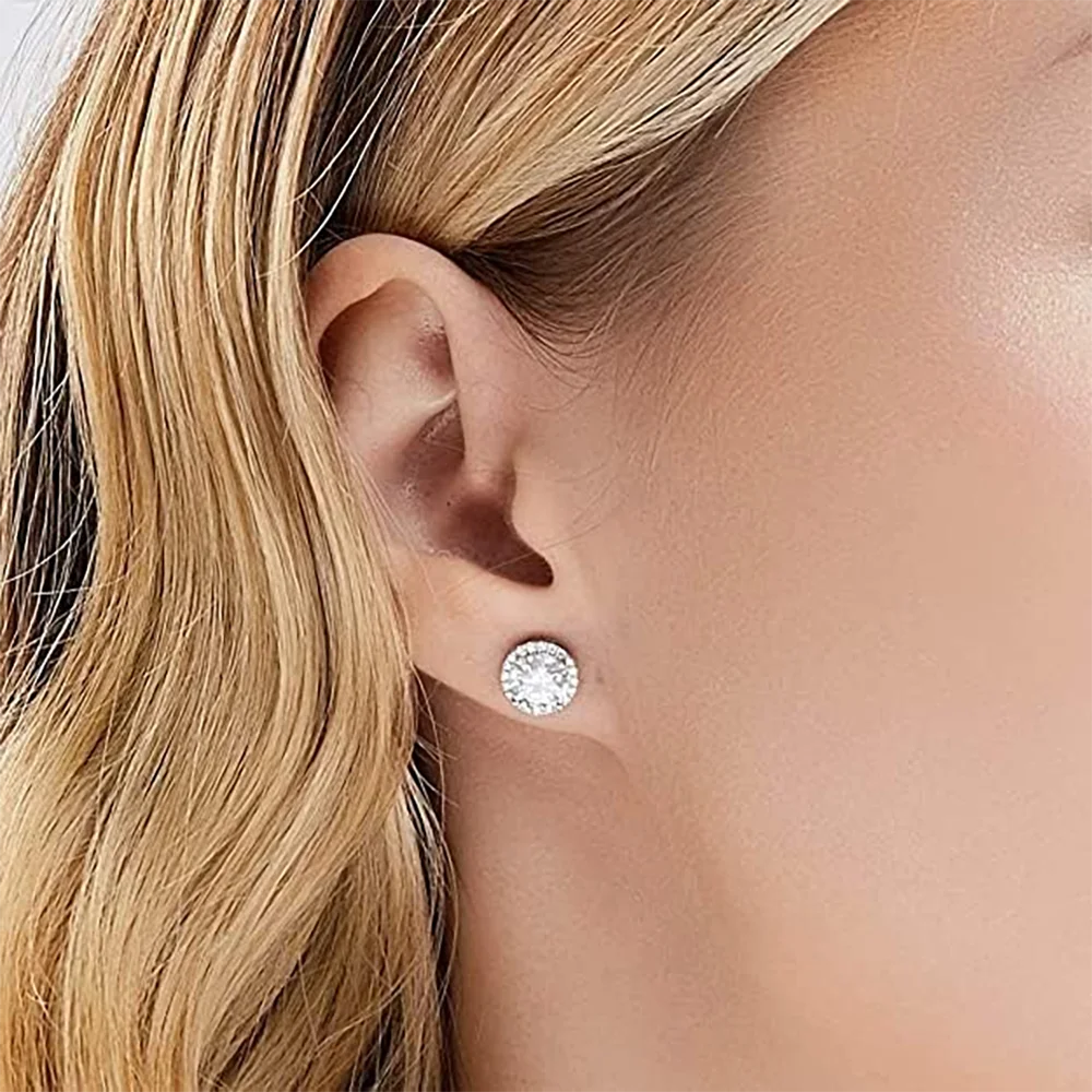 Real 0.5CT D Color All Moissanite Round Earrings For Women 925 Sterling Silver Sparkling Stud Earring