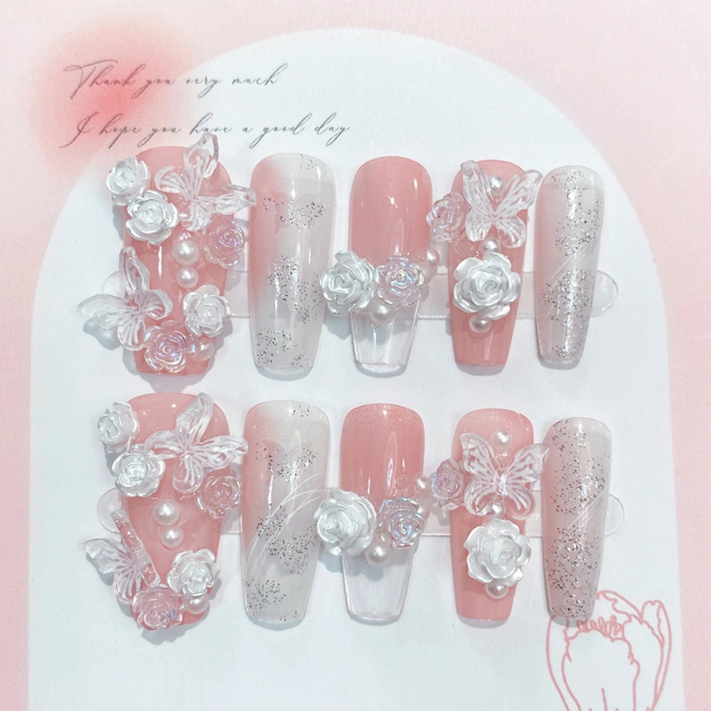 Pink Press on Nails with Glitter Setting Durable & Never Splitting Comfort Fake Nails