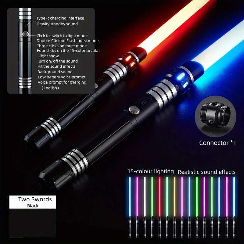 15-color 2-in-1 Metal Gravity Sensing Light up Saber Toy Sword, Light sword Upgraded Version, Party Glow Sword