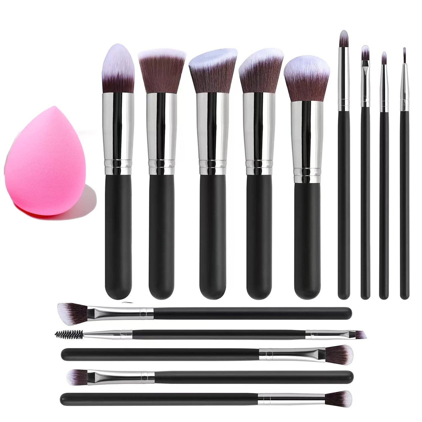 14Pcs Makeup Brush Set for Beginners, Soft Bristle Powder Brush, Blush Eye Shadow Beauty Tools, Buy 14pcs Brush Get 1 Free Sponge